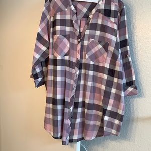 Torrid purple plaid button up, size 3